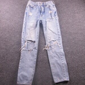 PacSun Mom Jeans Juniors 22 Blue Distressed High Rise Relaxed Denim Light Wash